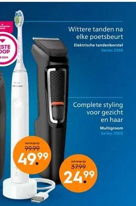 Wittere tanden na elke poetsbeurt  
Complete styling voor gezicht en haar