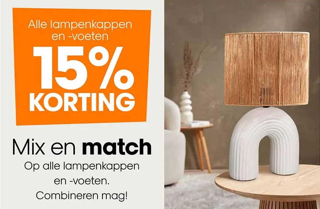 Alle lampenkappen en -voeten 15% KORTING