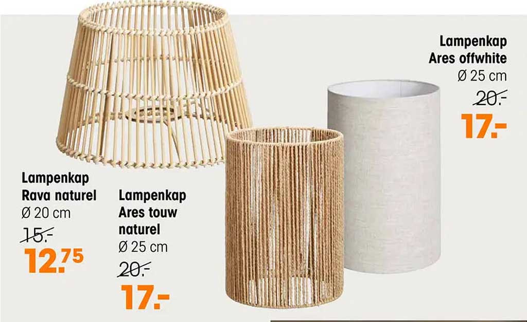 Lampenkap Rava naturel  
Lampenkap Ares touwnatuur  
Lampenkap Ares offwhite