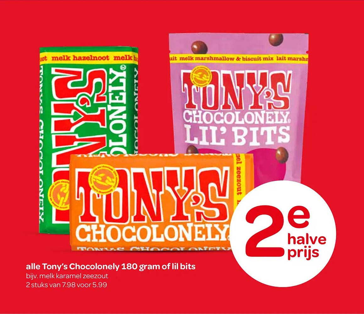 alle Tony’s Chocolonely 180 gram of lil bits