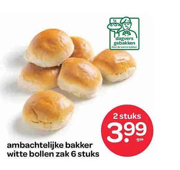 ambachtelijke bakker witte bollen zak 6 stuks