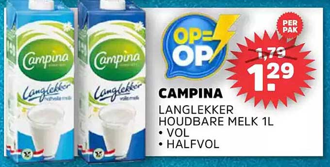 CAMPINA LANGLEKKER HOUDBARE MELK 1L