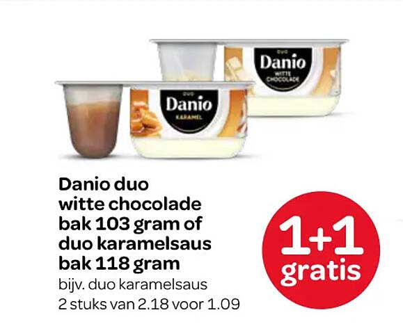 Danio duo witte chocolade bak 103 gram of duo karamelsaus bak 118 gram