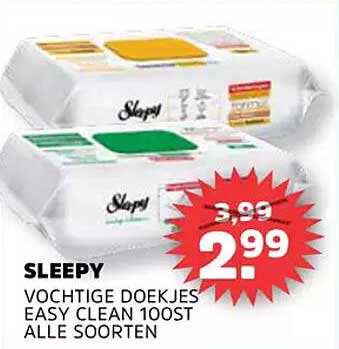 SLEEPY VOCHTIGE DOEKJES EASY CLEAN 100ST ALLE SOORTEN