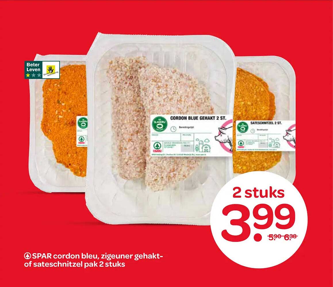 SPAR cordon bleu, zigeuner gehakt- of satéschnitzel pak 2 stuks