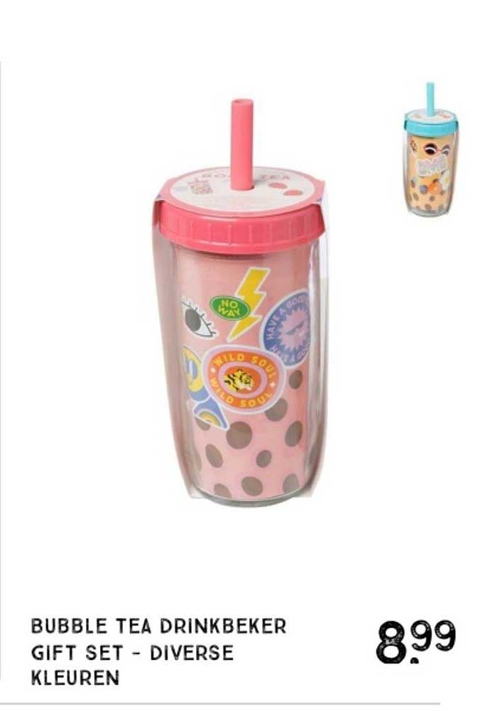 BUBBLE TEA DRINKBEKER GIFT SET - DIVERSE KLEUREN