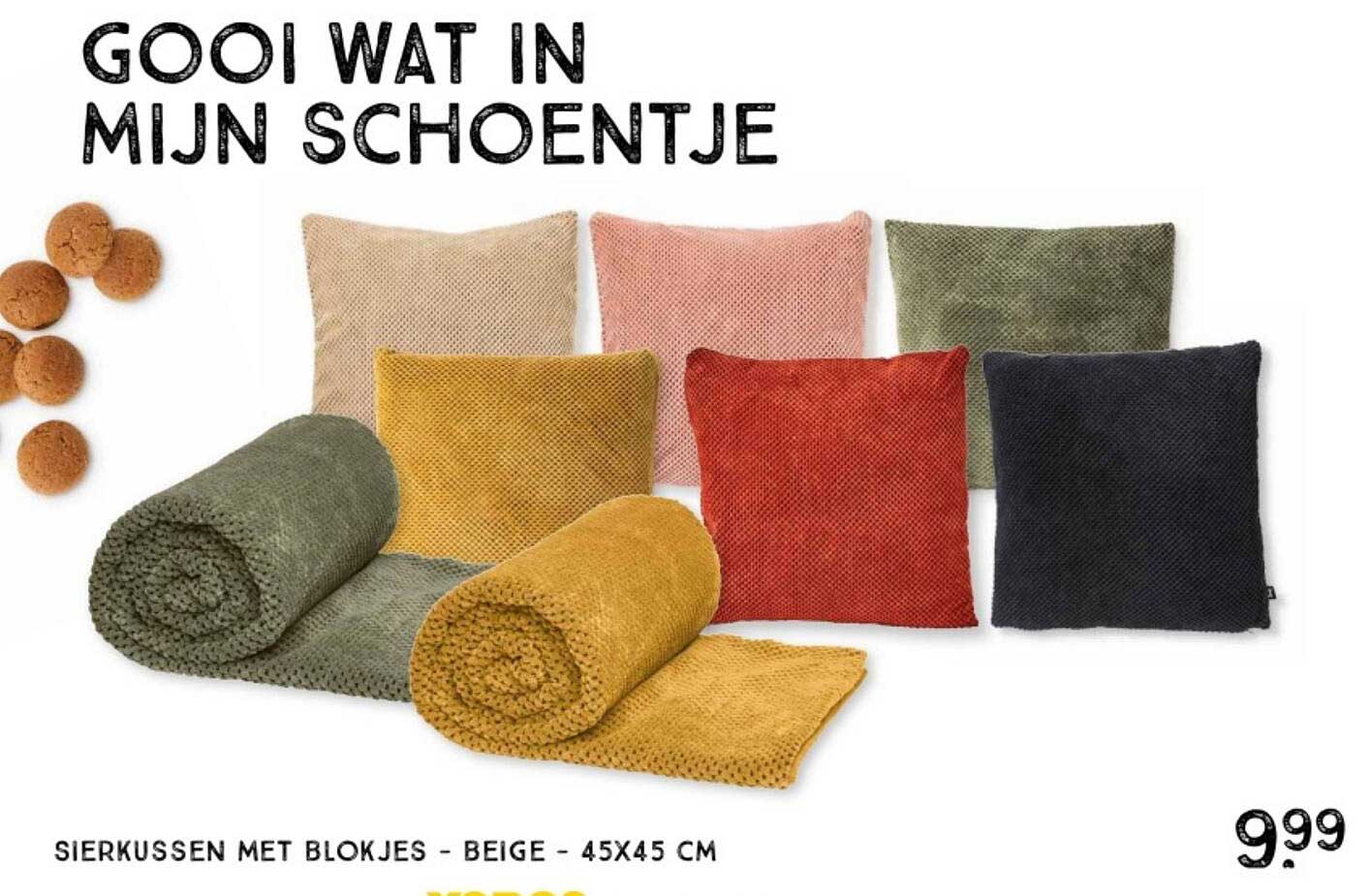 Sierkussen met blokjes - beige - 45x45 cm