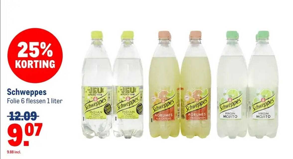 Schweppes Folie 6 flessen 1 liter