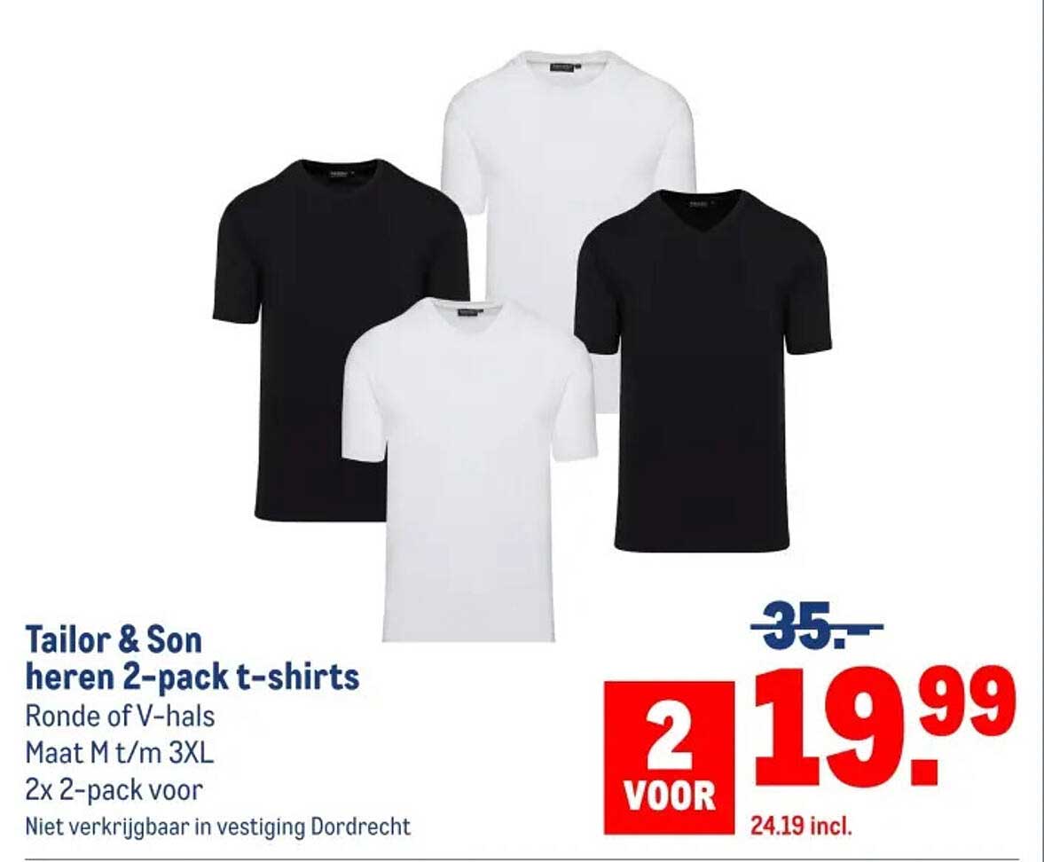 Tailor & Son heren 2-pack t-shirts