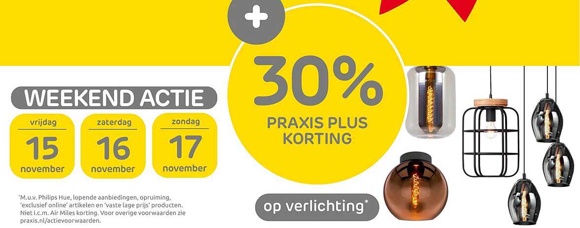 30% PRAKIS PLUS KORTING op verlichting*