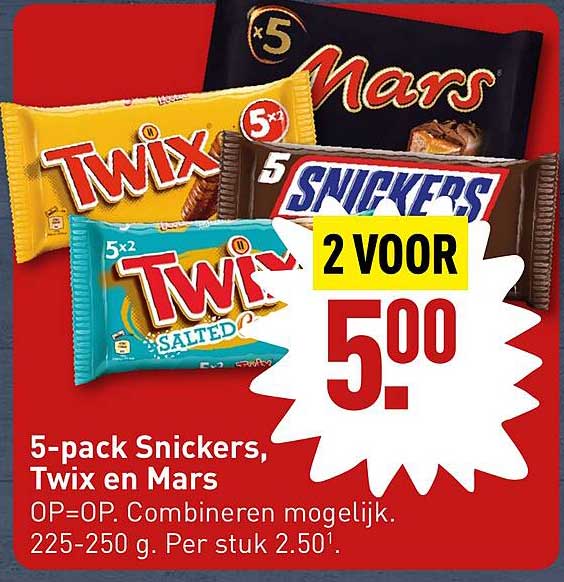 5-pack Snickers, Twix en Mars