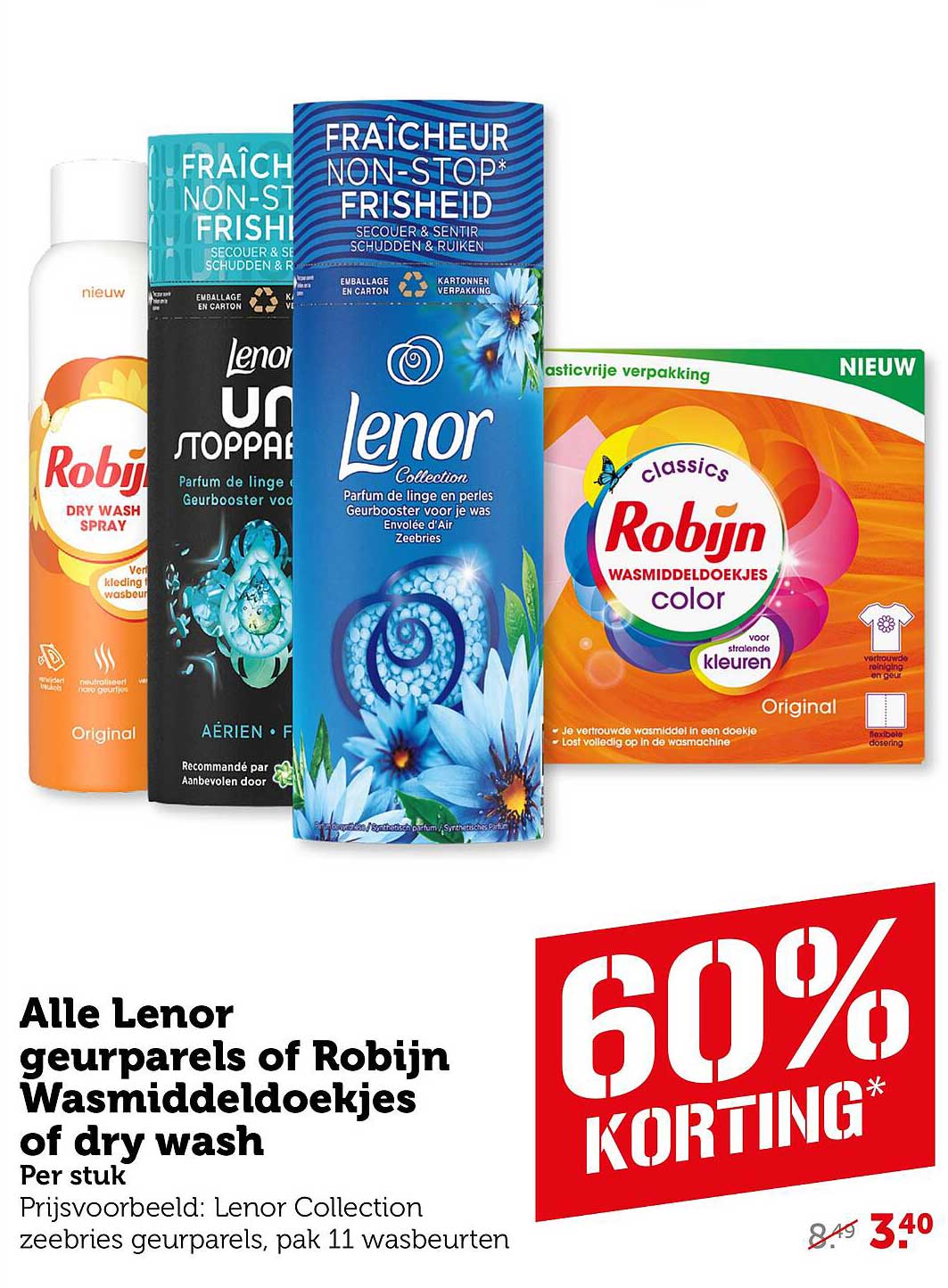 Alle Lenor geurparels of Robijn Wasmiddeldoekjes of dry wash