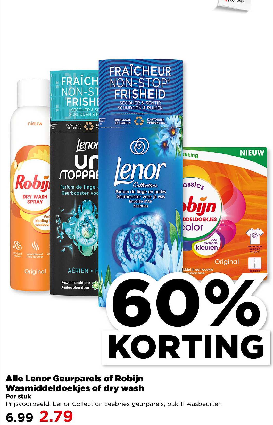 Alle Lenor Geurparels of Robijn Wasmiddeldoekjes of dry wash