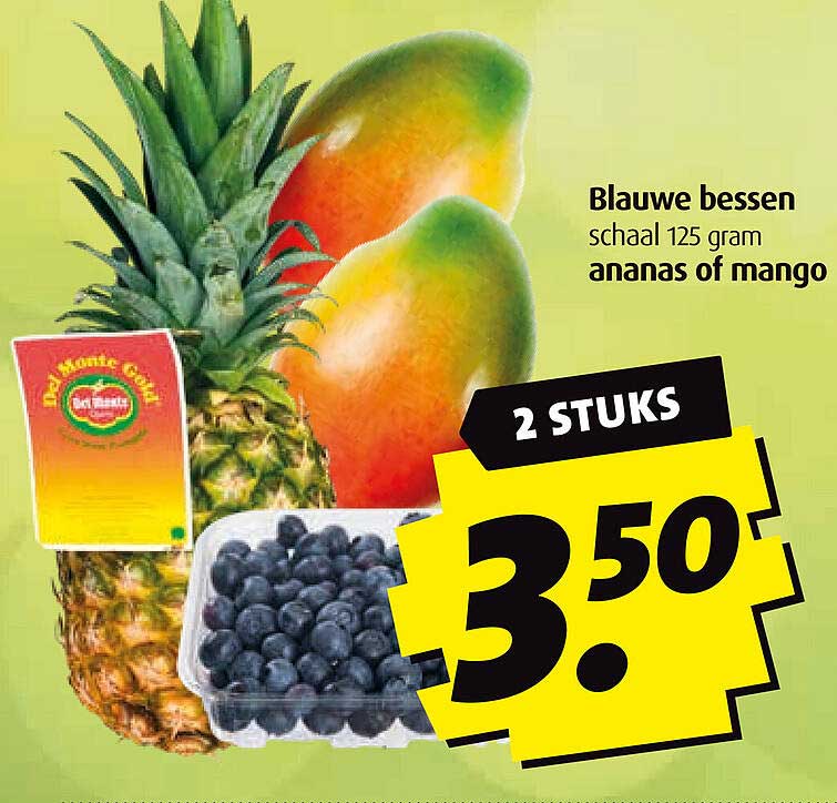 Blauwe bessen schaal 125 gram ananas of mango