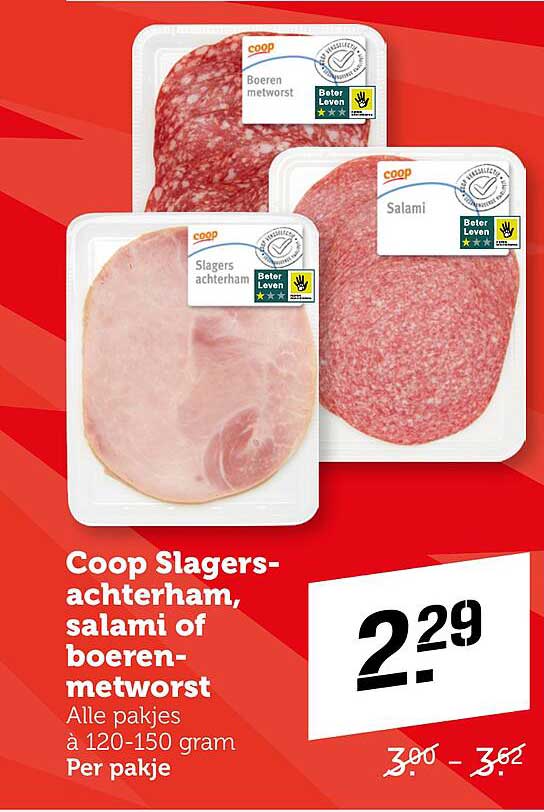 Coop Slagers-achterham, salami of boerenmetworst