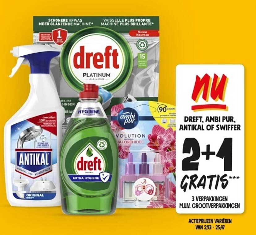 DREFT, AMBI PUR, ANTIKAL OF SWIFFER 2+1 GRATIS