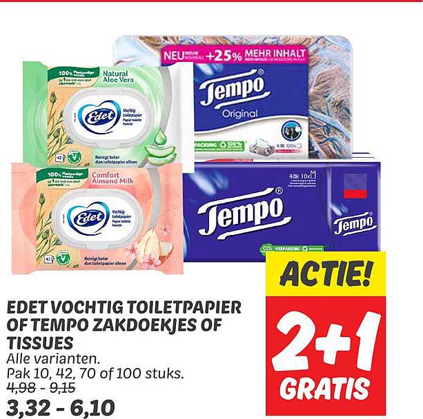 EDet Vochtig Toiletpapier of Tempo Zakdoekjes of Tissues