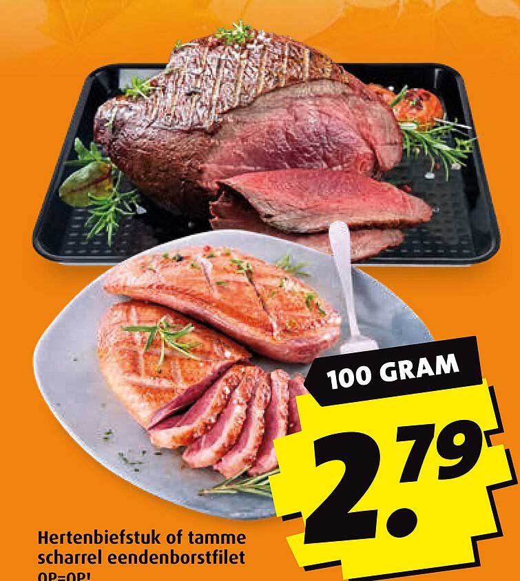 Hertenbiefstuk of tamme scharrel eendenborstfilet