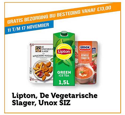 Lipton, De Vegetarische Slager, Unox SIZ