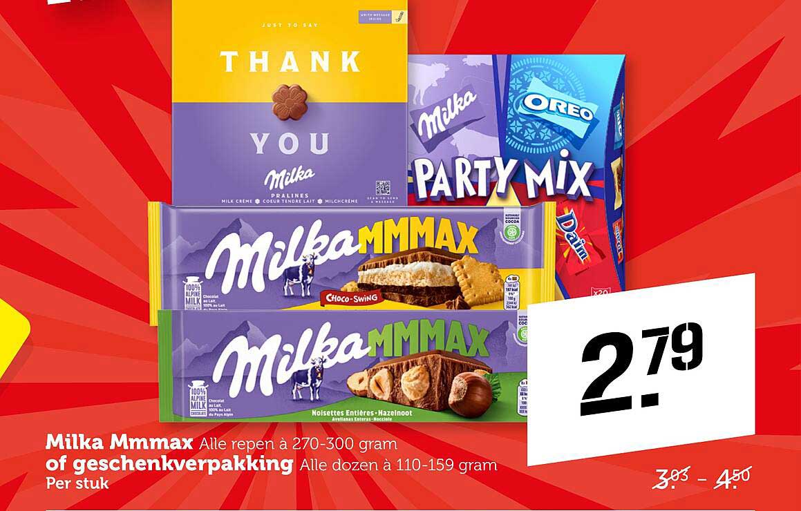 Milka Mmmmax Alle repen à 270-300 gram of geschenkverpakking Alle dozen à 110-159 gram