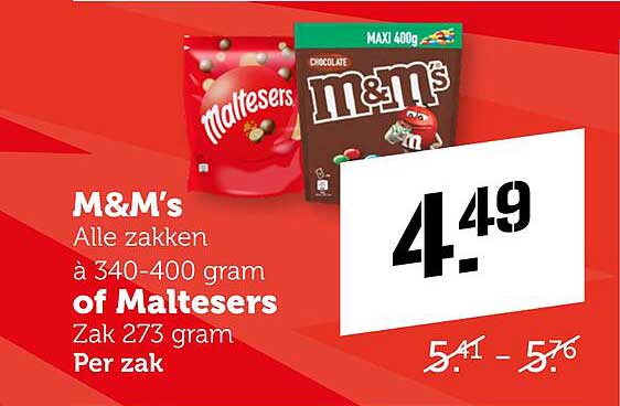 M&M's Alle zakken à 340-400 gram of Maltesers