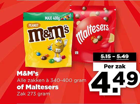 M&M's Alle zakken à 340-400 gram of Maltesers Zak 273 gram