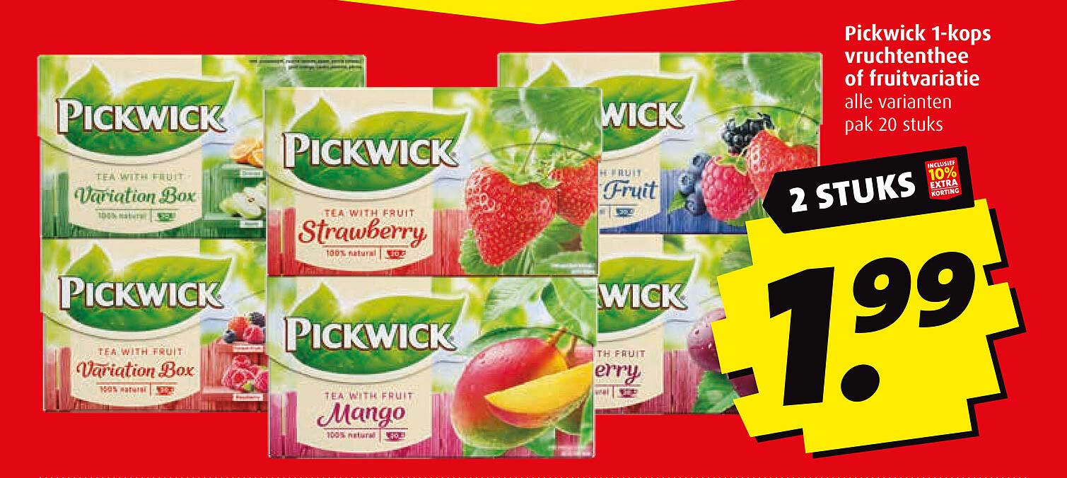 Pickwick 1-kops vruchtenthee of fruitvariatie