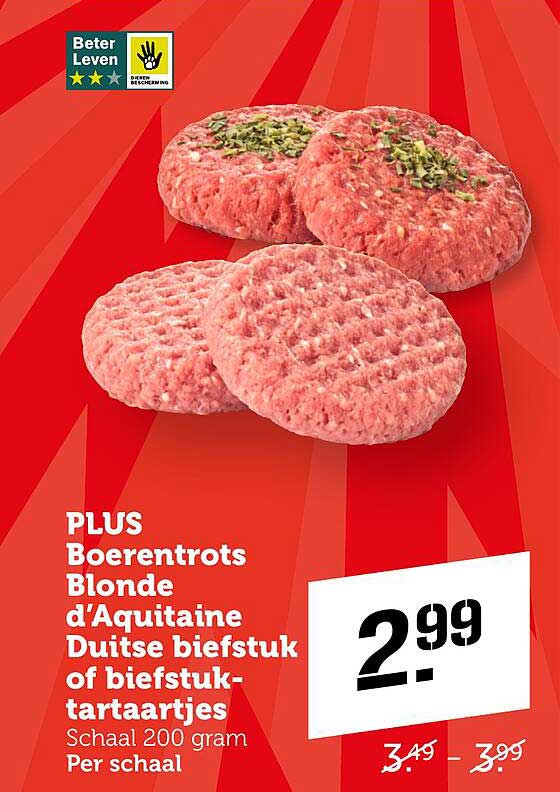 PLUS Boerenrots Blonde d'Aquitaine Duitse biefstuk of biefstuk-tartaartjes