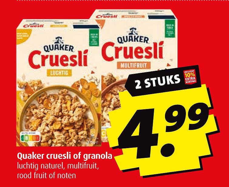 Quaker cruesli of granola