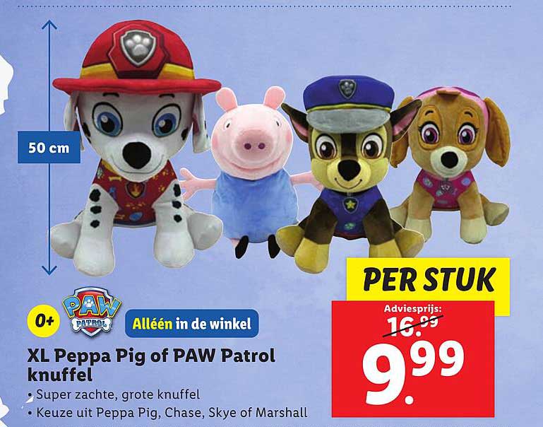 XL Peppa Pig of PAW Patrol knuffel