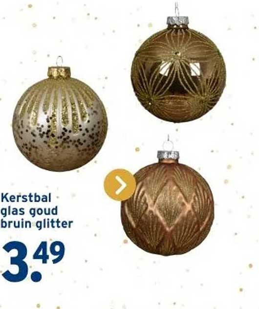 Kerstbal glas goud bruin glitter