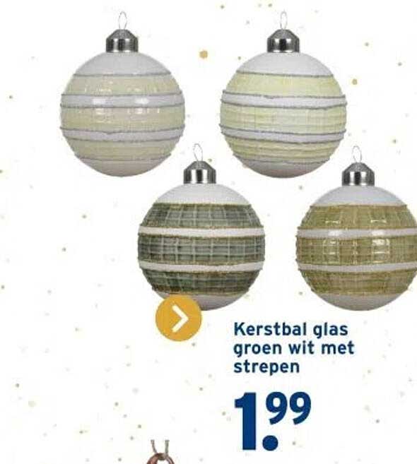 Kerstbal glas groen wit met strepen