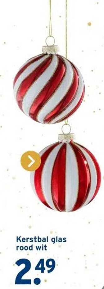 Kerstbal glas rood wit