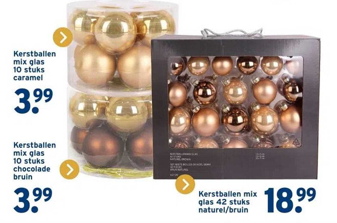 Kerstballen mix glas 42 stuks natuur/bruin