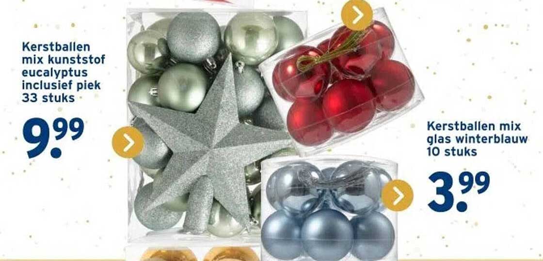 Kerstballen mix kunststof eucalyptus inclusief piek 33 stuks