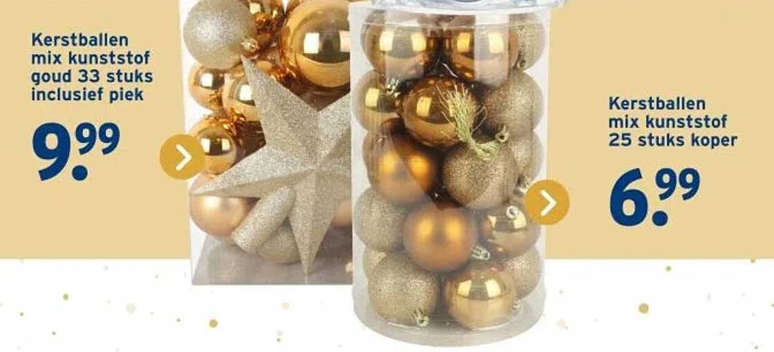 Kerstballen mix kunststof goud 33 stuks inclusief piek