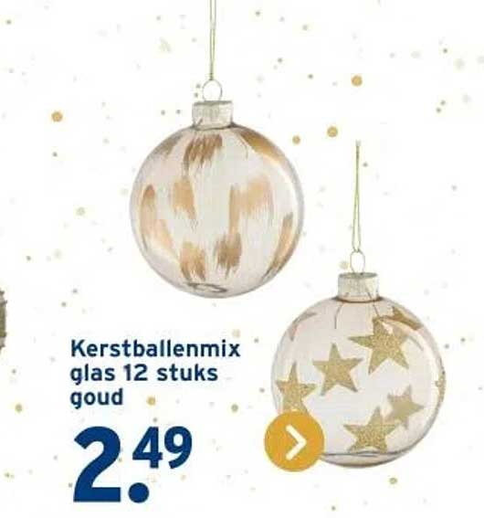 Kerstballenmix glas 12 stuks goud