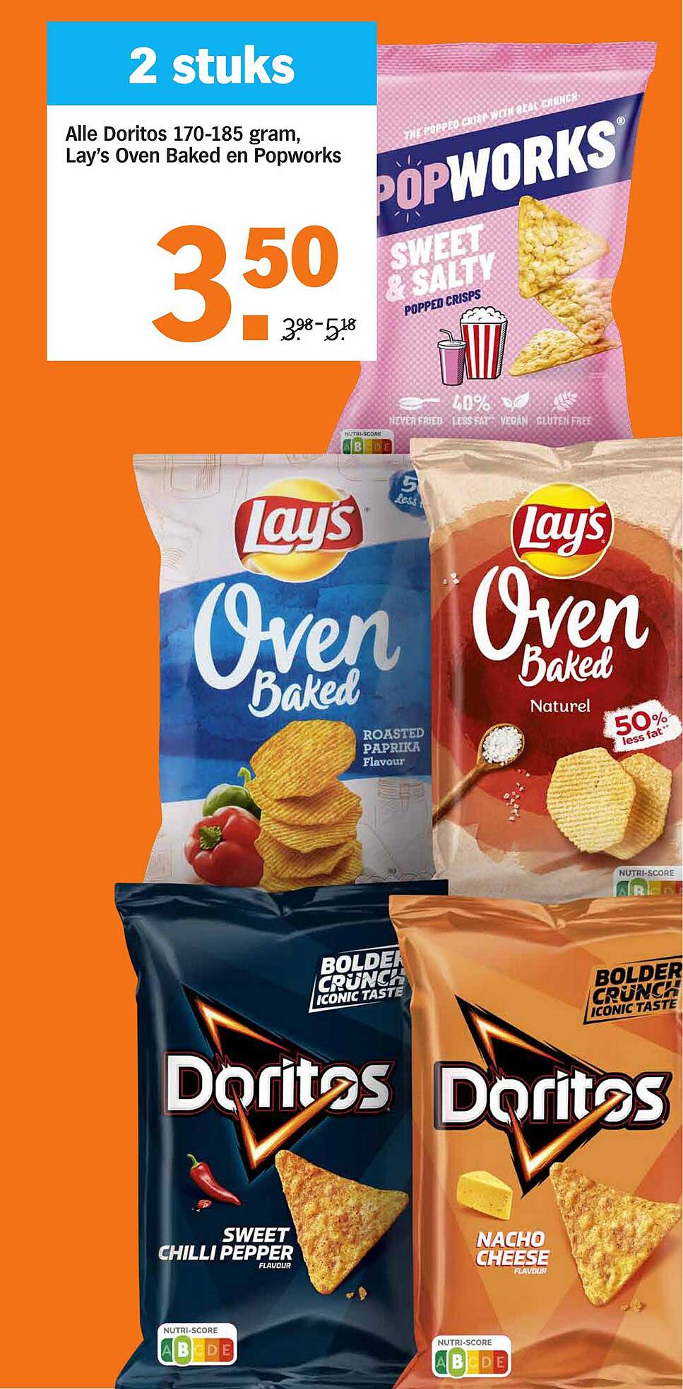 Alle Doritos 170-185 gram, Lay’s Oven Baked en Popworks