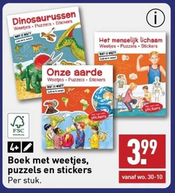 Boek met weetjes, puzzels en stickers