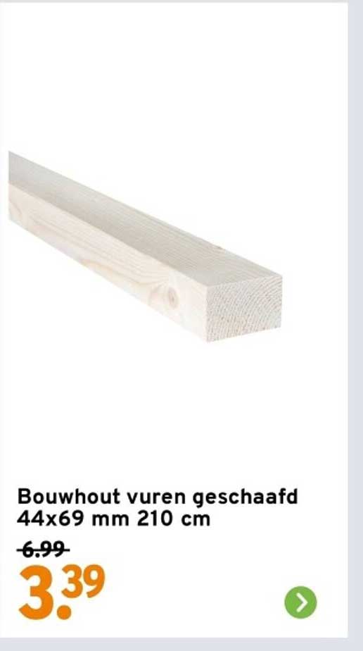 Bouwhout vuren geschaafd 44x69 mm 210 cm