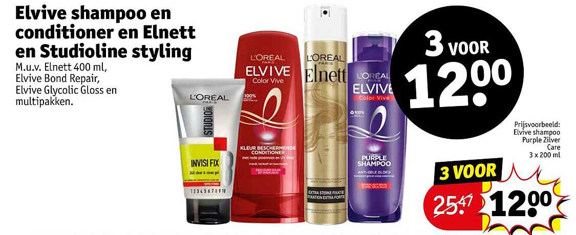 Elvive shampoo en conditioner en Elnett en Studioline styling