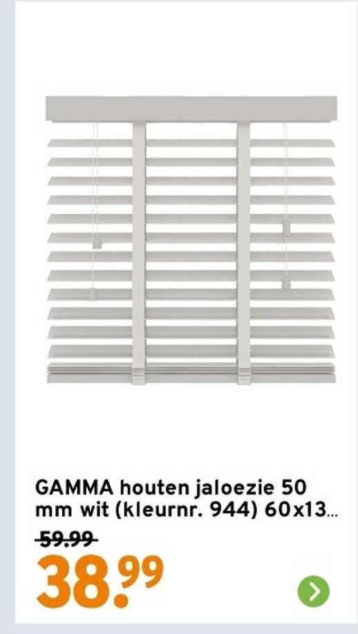 GAMMA houten jaloezie 50 mm wit (kleurnr. 944) 60x13...