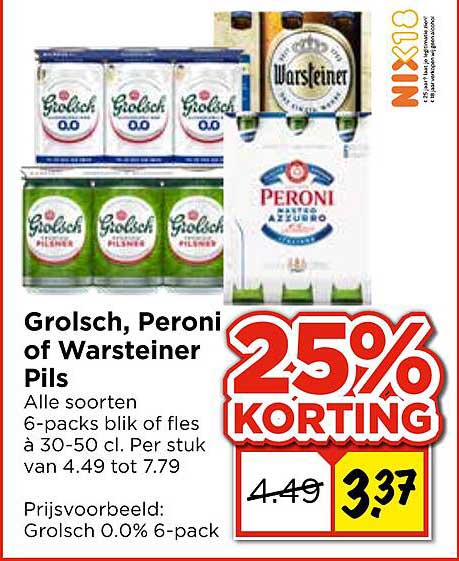 Grolsch, Peroni of Warsteiner Pils