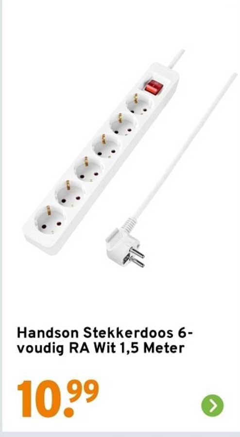 Handson Stekkerdoos 6-voudig RA Wit 1,5 Meter