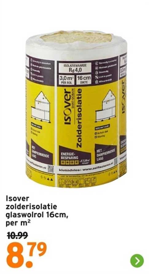 Isover zolderisolatie glaswolrol 16cm, per m²