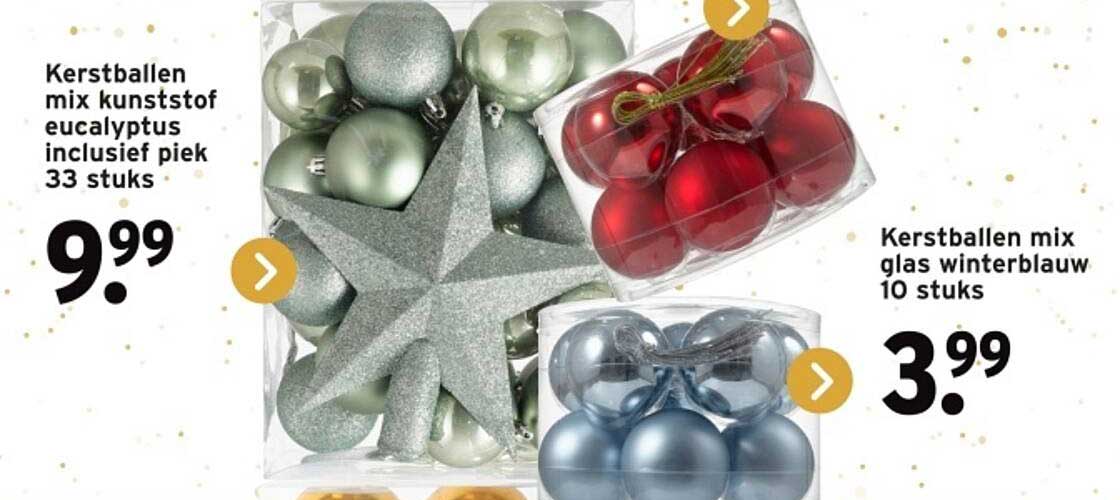 Kerstballen mix kunststof eucalyptus inclusief piek 33 stuks  
Kerstballen mix glas winterblauw 10 stuks