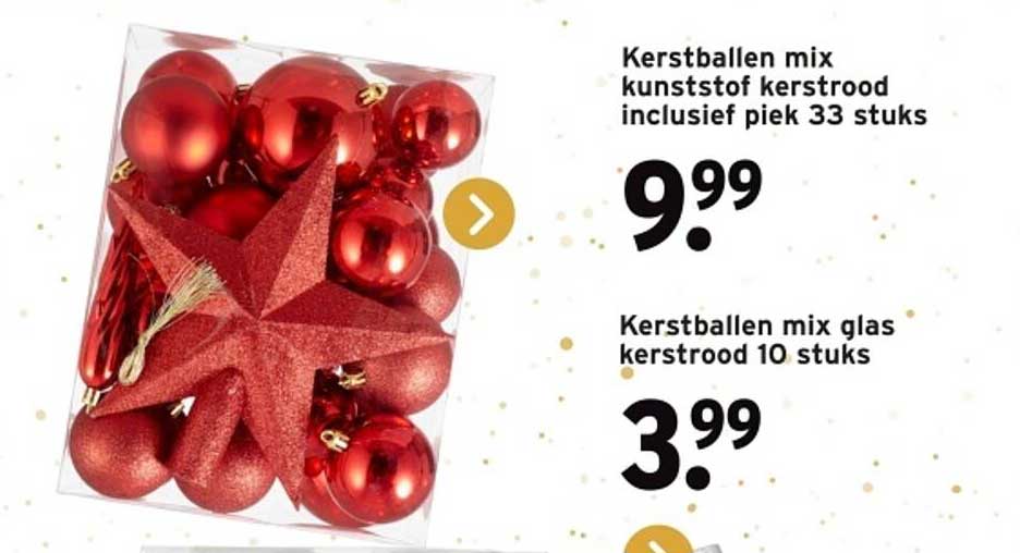 Kerstballen mix kunststof kerstrood inclusief piek 33 stuks  
Kerstballen mix glas kerstrood 10 stuks