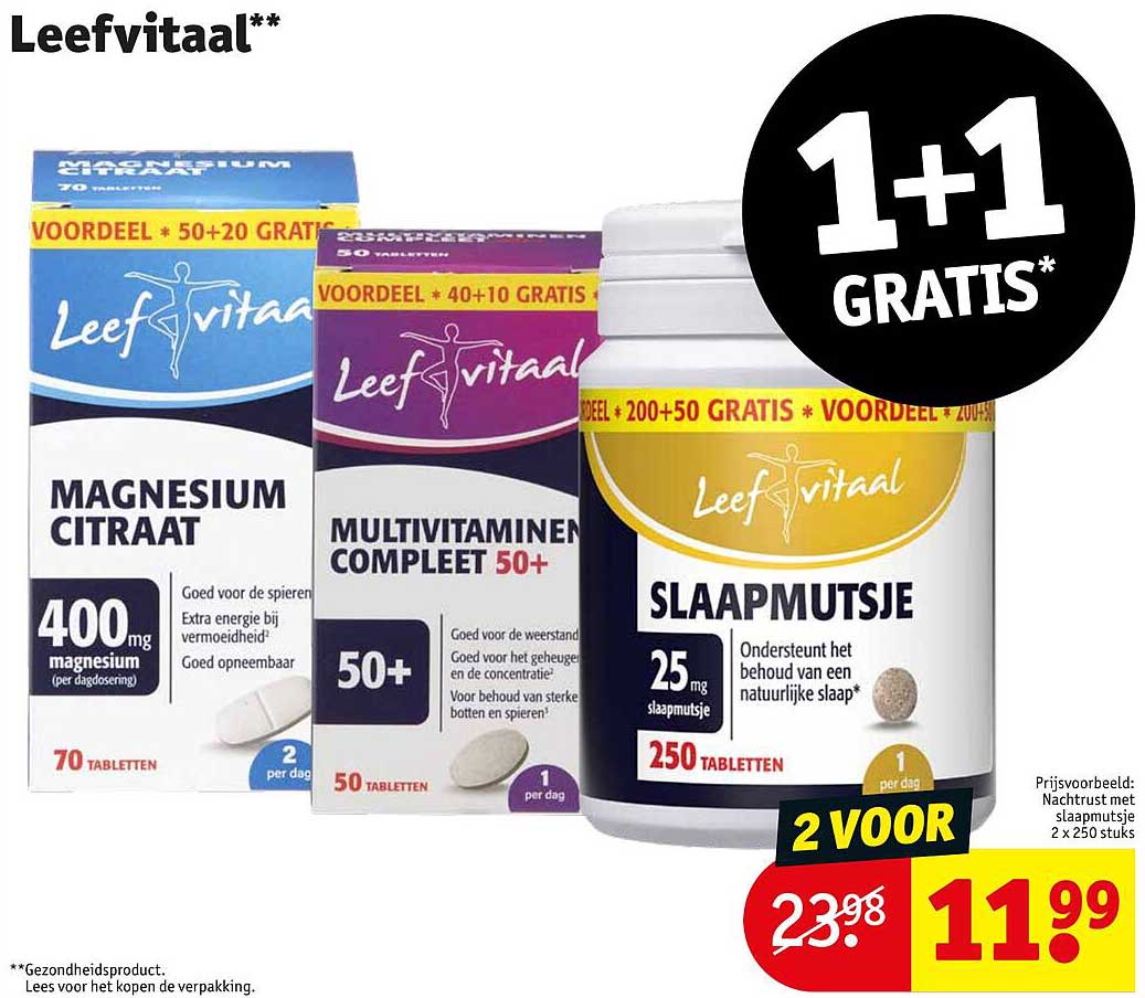 Leefvitaal Magnesium Citrraat, Multivitaminen Compleet 50+, Slaapmutje 1+1 Gratis