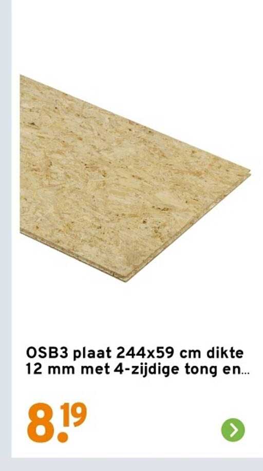 OSB3 plaat 244x59 cm dikte 12 mm met 4-zijdige tong en...