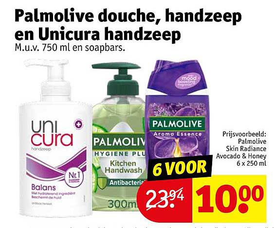 Palmolive douche, handzeep en Unicura handzeep